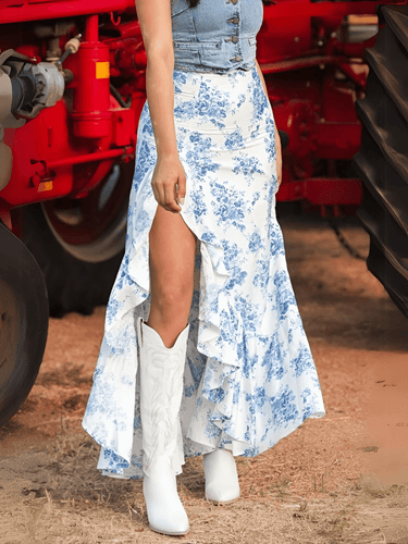 Split Asymmetrical Ruffled Skirt, Drestiny, Light Blue, Skirts, Maxi Skirts, S, M, L, XL, 4, 6, 8, 10, 12, 14, 16, United States, USA, Split asymmetrical ruffled skirt, Asymmetrical ruffle skirt, Split ruffle skirt, Ruffled asymmetrical maxi skirt, shopdrestiny.com